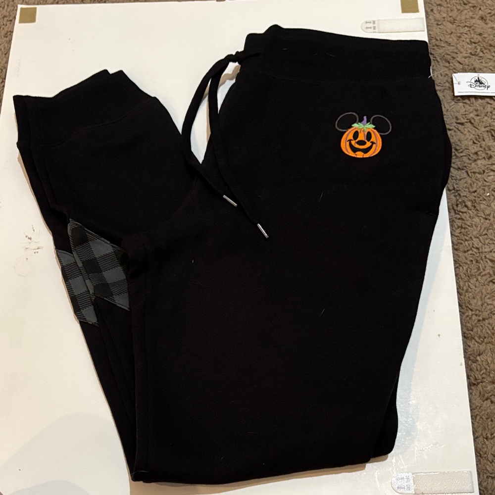 Disney Black Halloween Sweatpants with Pumpkin Design